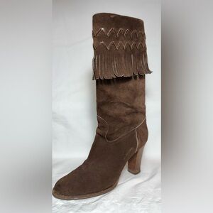 YVES SAINT LAURENT Suede Fringe Heeled Boots